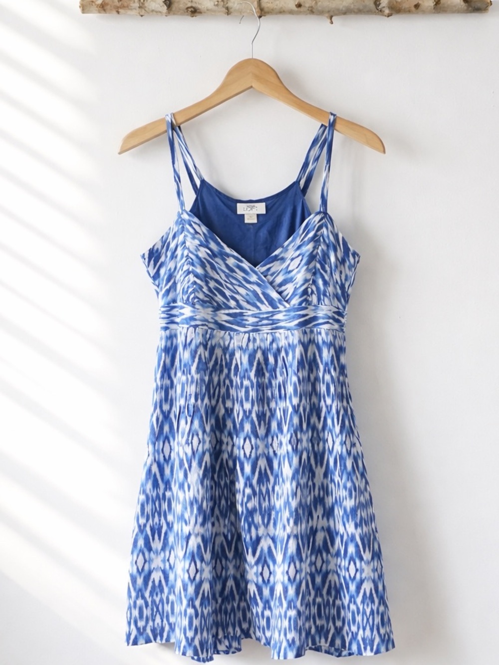 LOFT Blue and White Printed Dress with Pockets Cotton and Silk Blend Size 10
